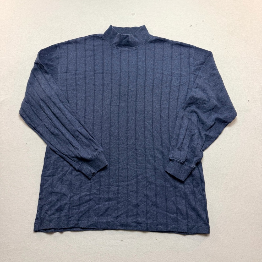George Mock Neck Shirt Men Small Blue Excellent Ribbed Long Sleeve Knit Top